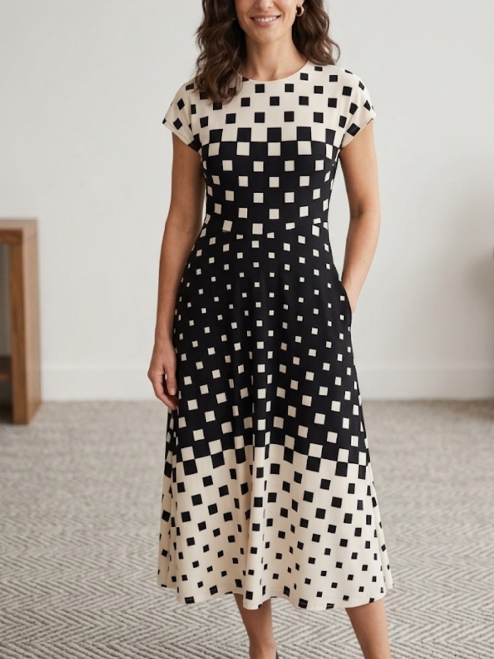 Maggot linen polka dot graphic short sleeve stretch midi dress multicolor